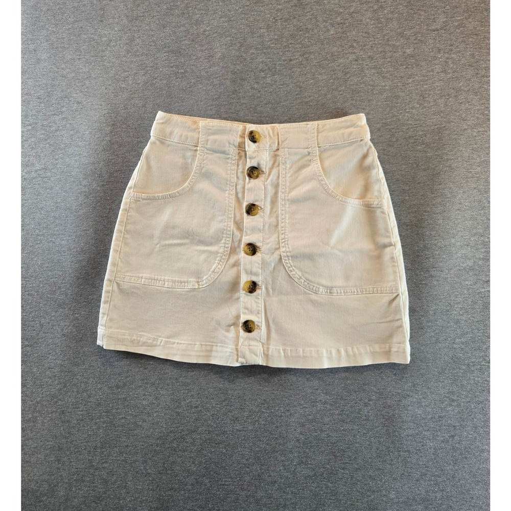 Marine Layer Button Front Mini Skirt Women 8 Cream Cotton Twill High Waist Denim